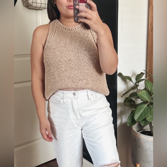 J Crew High Neck textured Pointelle Sweater Tank. L - Picture 4 of 12